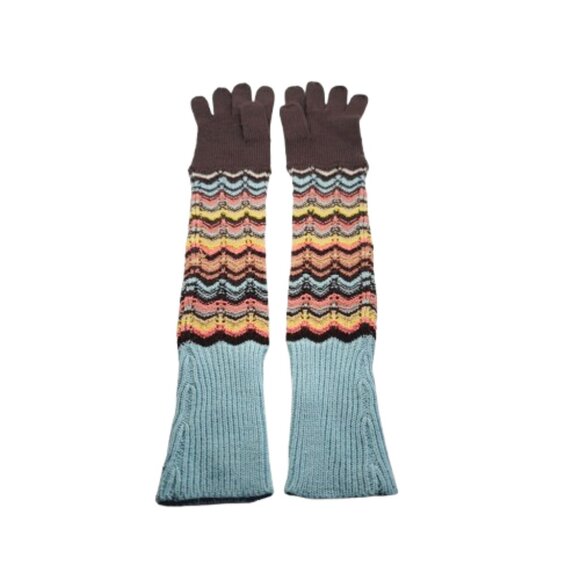 Missoni for Target Long Gloves and Scarf Set in Brown Pink Blue Chevron Stripes - Picture 6 of 11